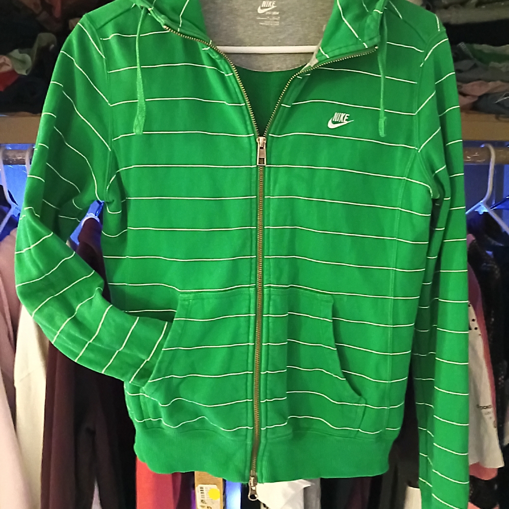 Nike Green Striped Zip-Up Hoodie